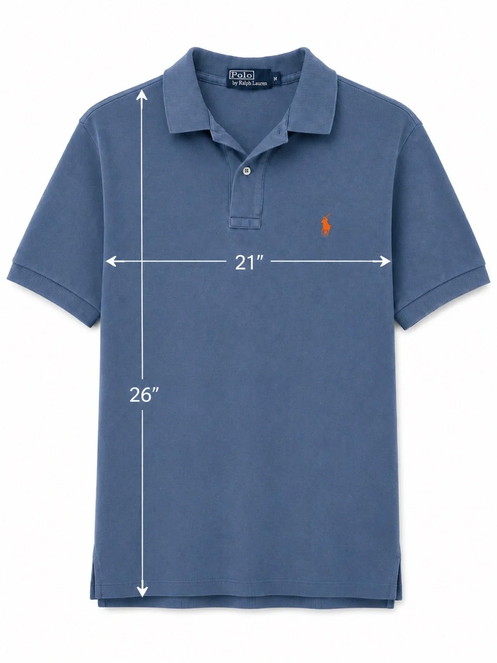 Vtg Polo Ralph Lauren Men M Blue Short Sleeve Polo Shirt Orange Pony 100% Cotton